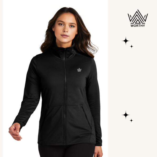 Premium Stretch Fleece Jacket featuring moisture-wicking technology for professionals Tailored fleece jacket with zippered pockets and modern design Stylish poly/spandex fleece jacket showcasing a drop-tail hem